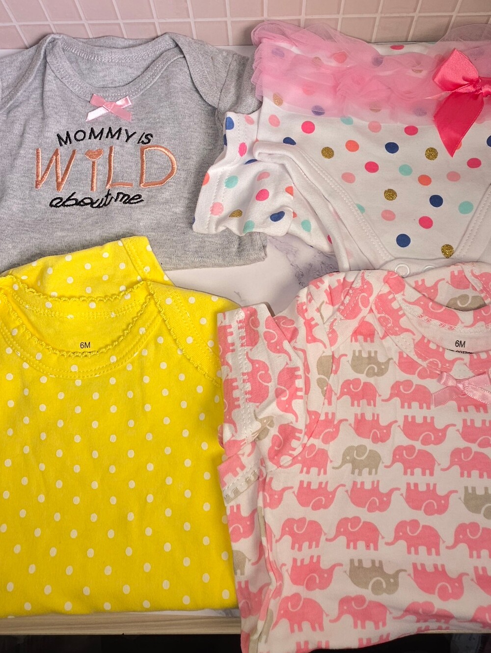 Baby Girls 4-Pack Cotton Pajama Onesies - Pink, Yellow, Gray, Polka Dot